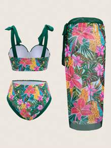 Swim Oasis 3pcs Tropical Print Bikini Set For Beach In Summer Beach - Multicolor - View 3
