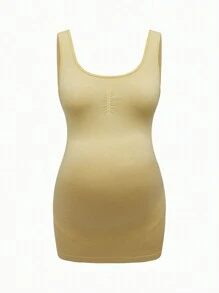SHEIN Maternity Solid Color Ruched Round Neck Sports Vest - Apricot - View 1