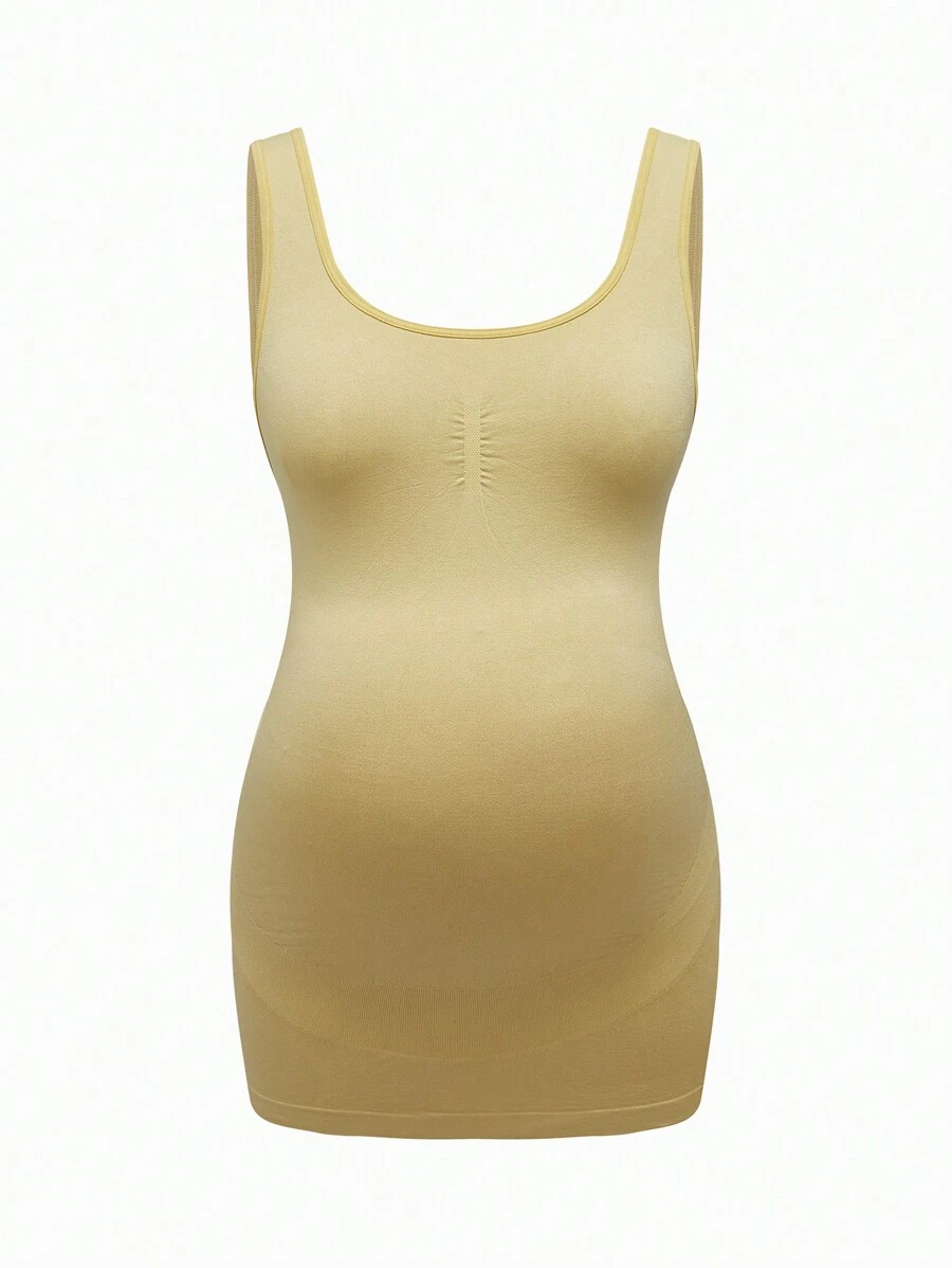 SHEIN Maternity Solid Color Ruched Round Neck Sports Vest - Apricot - View 1