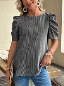 SHEIN Maternity Casual Striped Puff Sleeve Shirt