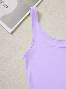 INAWLY Women's Summer Solid Color Square Neck Casual Tank Top, Workout Tops - Lilac Purple - View 3