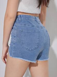 SHEIN Teen Girl Frayed Ripped Flower Pattern Tight Stretch Denim Shorts