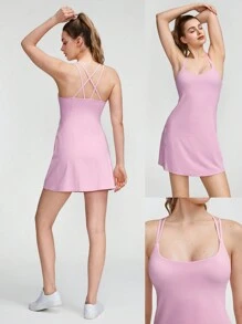 GLOWMODE FeatherFit™-Air Peekaboo Cổ Vuông Túi Chống Trượt Năng Động Mini Dress Có Quần Short Tích Hợp Hỗ Trợ Ánh Sáng Tác Động Thấp Đầm Mùa Xuân Váy Mùa Hè - Màu hồng Bubblegum - Xem 9