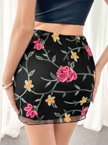 Chiquease Falda de verano casual para vacaciones de mujer con dobladillo asimétrico y bordado - Multicolor - Ver 2