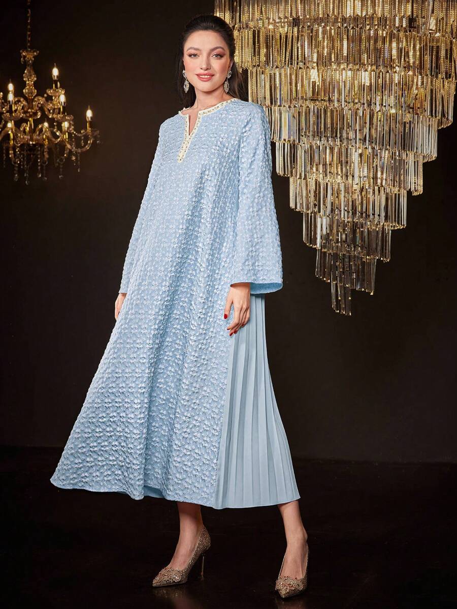 Al Najma Chiếc váy Ả Rập đơn giản hàng ngày màu trơn dành cho nữ - Màu xanh lam - Xem 1