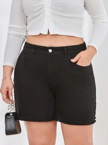 RueChic Plus  Raw Hem Denim Shorts - Black - View 4