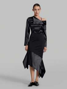 Ontre 女士不对称下摆长裙 - 黑色 - 查看 3