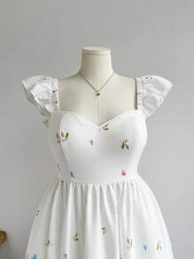 Dreamara 休闲度假多色定位花朵帽袖后系带加大码波西米亚风连衣裙长款，适合夏季 - 彩色 - 查看 3