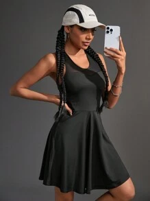 Streetz SHEIN Sport Damen Sport Kleid mit einfarbigem Mesh Kontrast Trägerhalsausschnitt