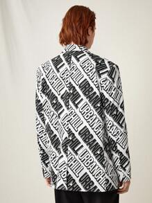 Manfinity VCAY Men's Fashionable Loose Fit Full Printed Long Sleeve Blazer For Daily Casual Wear, For Fall Winter