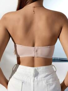Women's Solid Color Front Buckle Strapless Bra - Pink - View 2