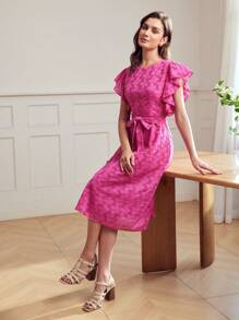 MOTF Classy VÁY CÓ DÂY TAY FLUTTER SOLID SCIFFY - Màu Hồng Tươi - Xem 7