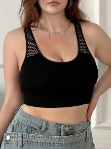 SHEIN 柔軟舒適的加大號空心內衣蕾絲胸罩 - 黑色 - 查看 6