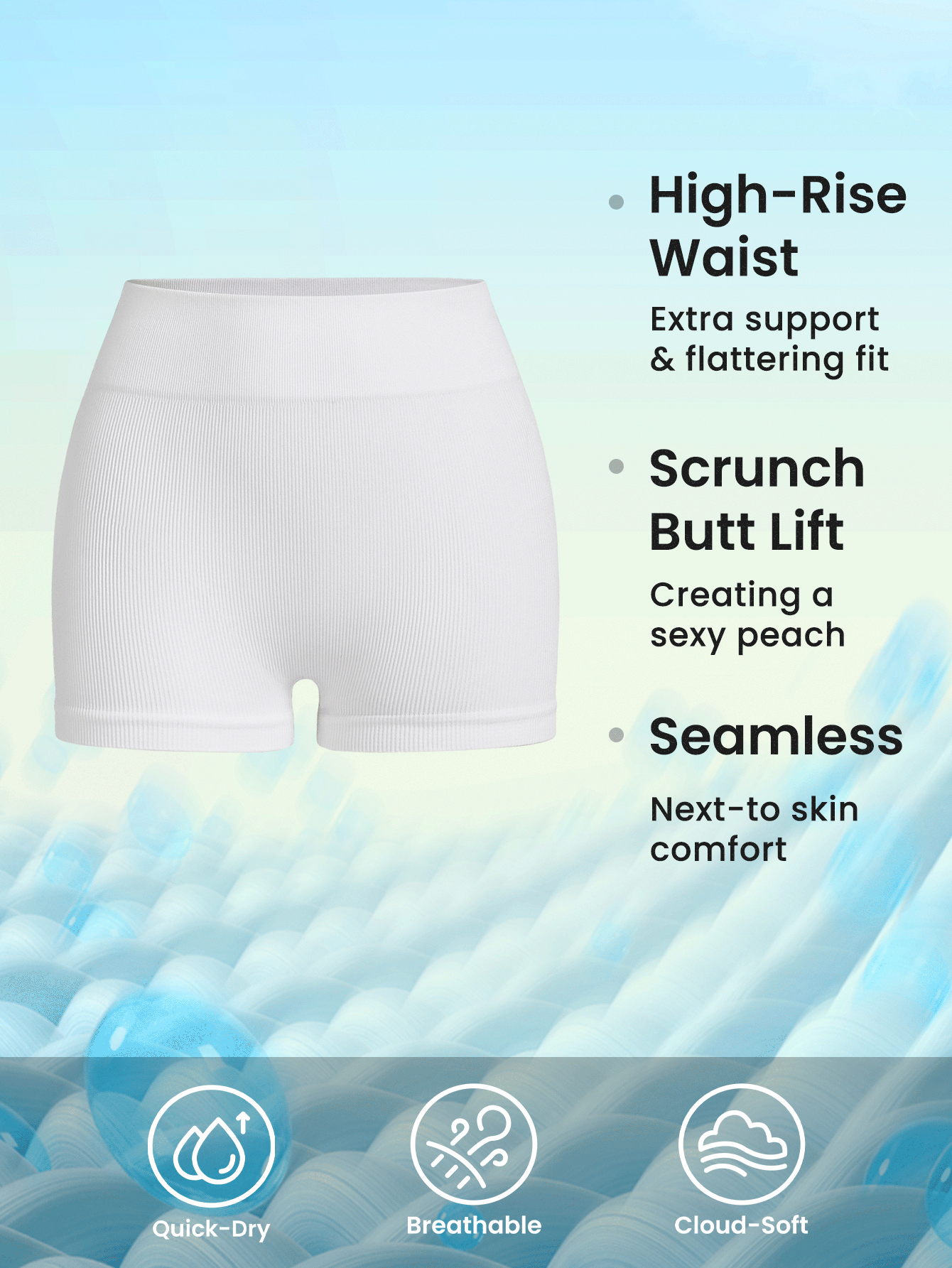 Easithlete Summer Solid Color Seamless Casual Sports ShortsWomen Sweat Short, Gym Short, Biker Short - White - View 6