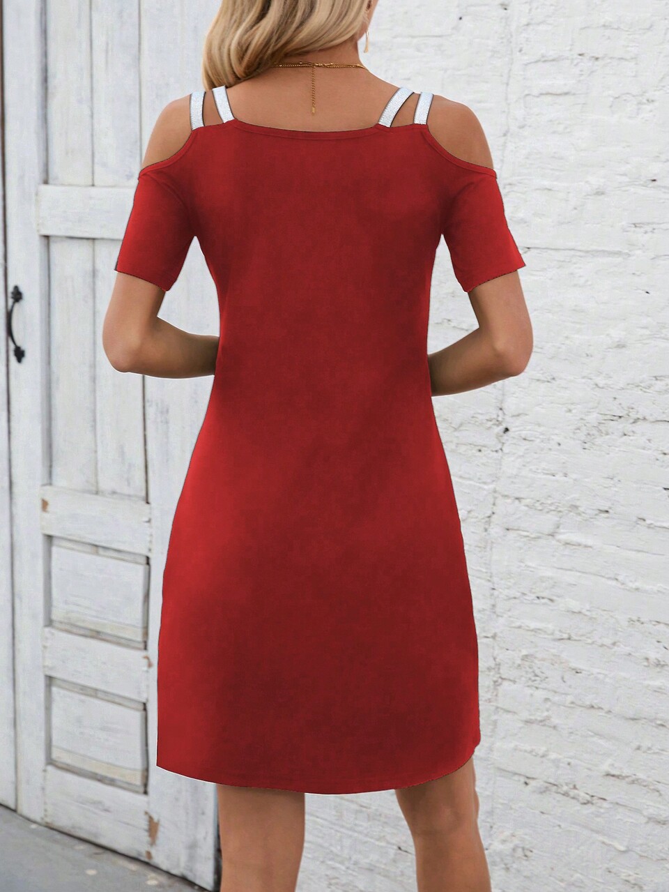 Women's Summer Casual Open Shoulder Contrast Trim Dress