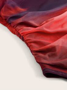 SHEIN Essnce 夏季時尚漸層色褶皺無袖連體衣 - 紅色 - 查看 9