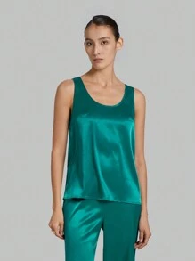 Ontre Solid Color Loose Fit Casual Tank Top With Round Neckline