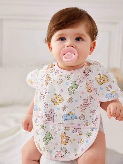 SHEIN X Care Bears 防水防油婴儿围兜喂奶衣拍嗝巾适用于用餐、绘画、户外活动