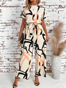 SHEIN Clasi Women's Simple Artistic Printed Jumpsuit For Daily Wear