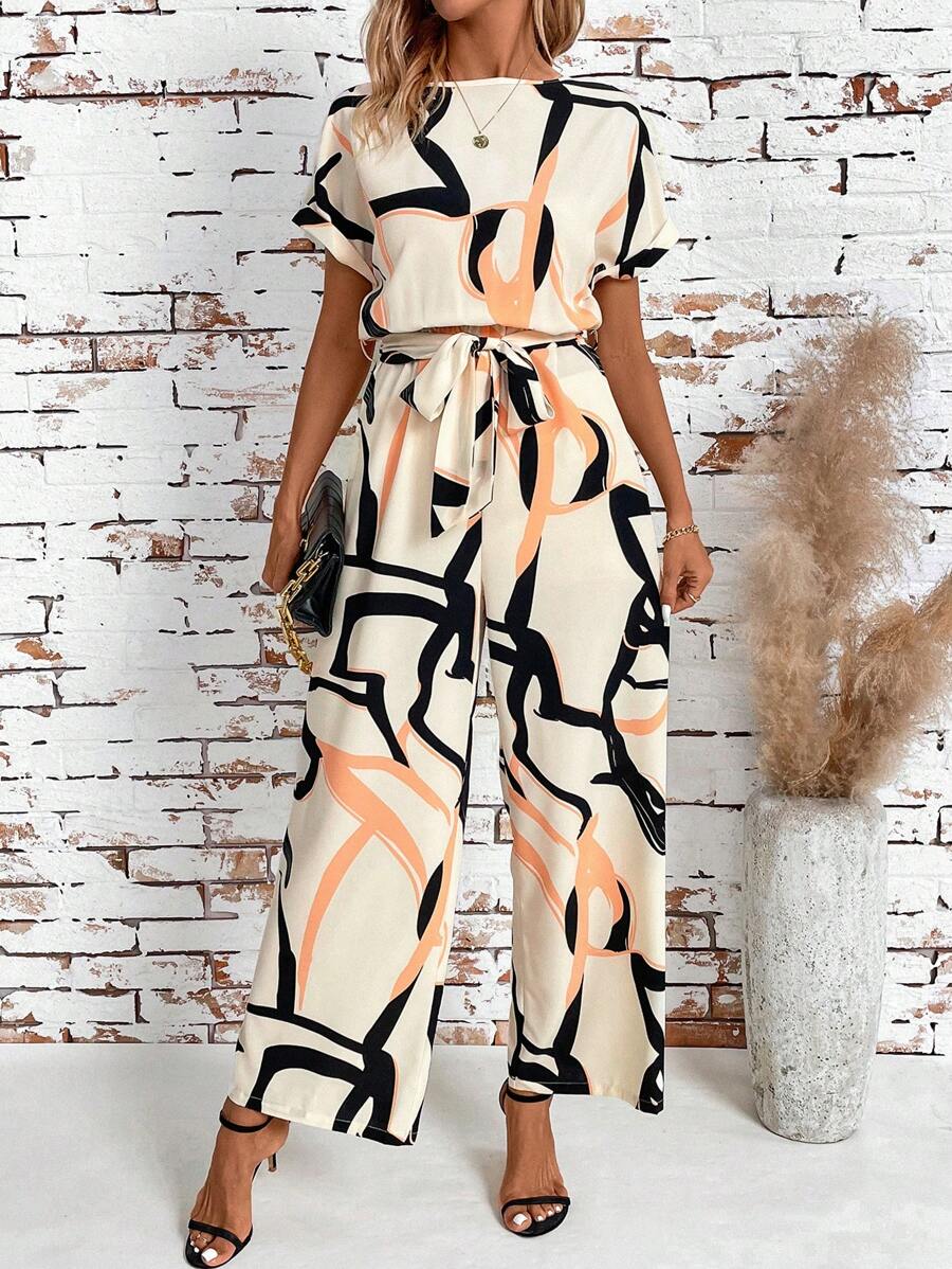 SHEIN Clasi Women's Simple Artistic Printed Jumpsuit For Daily Wear