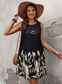 SHEIN LUNE Vestido de talla grande sin mangas con patrón floral - Multicolor - Ver 3