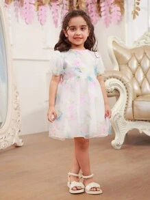 Girls' Eyelash Lace Printed Princess Skirt (Sibling Outfits, Mathing Outfits - 2 Pieces Sold Separately) - White - View 3