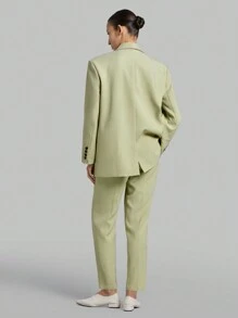 Ontre 女款純色翻領單排扣長袖西裝外套 - 薄荷綠 - 查看 2