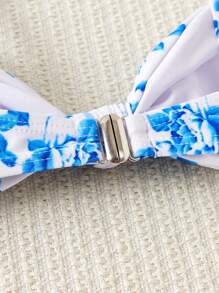 Swim Mod Women's Fresh Floral Patchwork Design Swimwear Set Summer - Blue and White - View 4