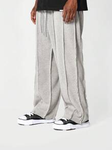 SUMWON Premium Athletic Sweatpants Performance Wide Leg Training Bottoms Vertical Line Design Relaxed Fit Elastic Drawstring Waistband Athleisure Sports Activewear Winter - Grey - View 1