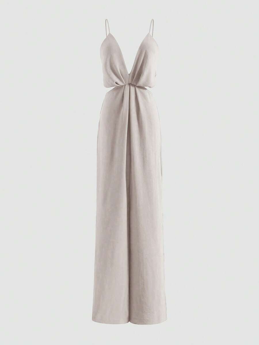 女士镂空褶皱无袖连体裤，夏季 - 米色 - 查看 1