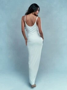 MISSGUIDED Plunge Neck Ribbed Cami Maxi Dress - White - View 2