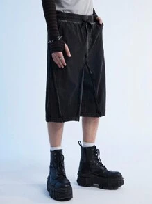 Manfinity EMRG Y2K Retro Street Men Black Denim Distressed Snow Washed JORTS