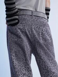 Manfinity Roghcode Y2K Retro Street Style Men's Leopard Print Wide Leg Baggy Jeans