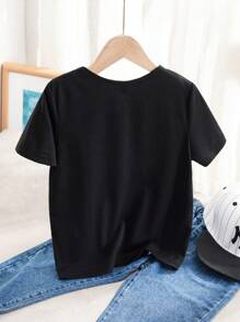 SHEIN Little Motorcyclist/Young Boys' Casual Motorcycle Pattern Round Neck Short Sleeve T-Shirt, Summer - Black - View 3