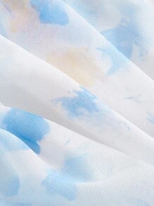 SHEIN MOD 女士优雅扎染露肩褶皱紧身连衣裙（夏季） - 藍色 - 查看 4