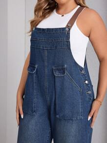 SHEIN Essnce Women's Plus Size Simple Daily Wear Solid Color Denim Overall