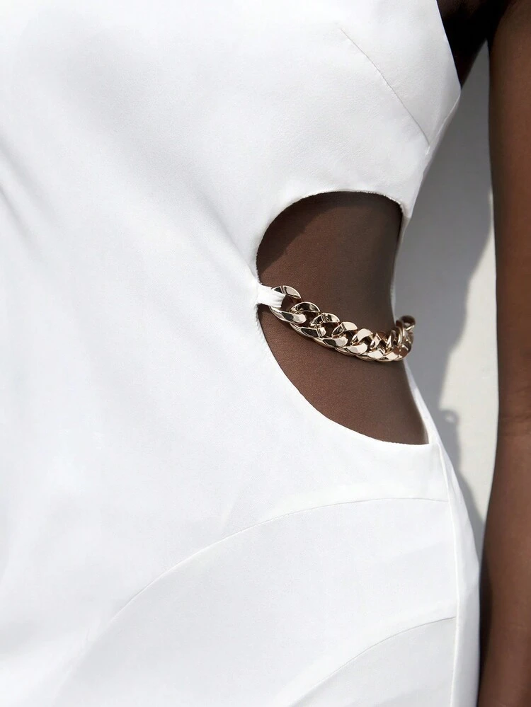 SHEIN Maija Open Shoulder Hollow Out Solid Color Casual Women's Summer Dress