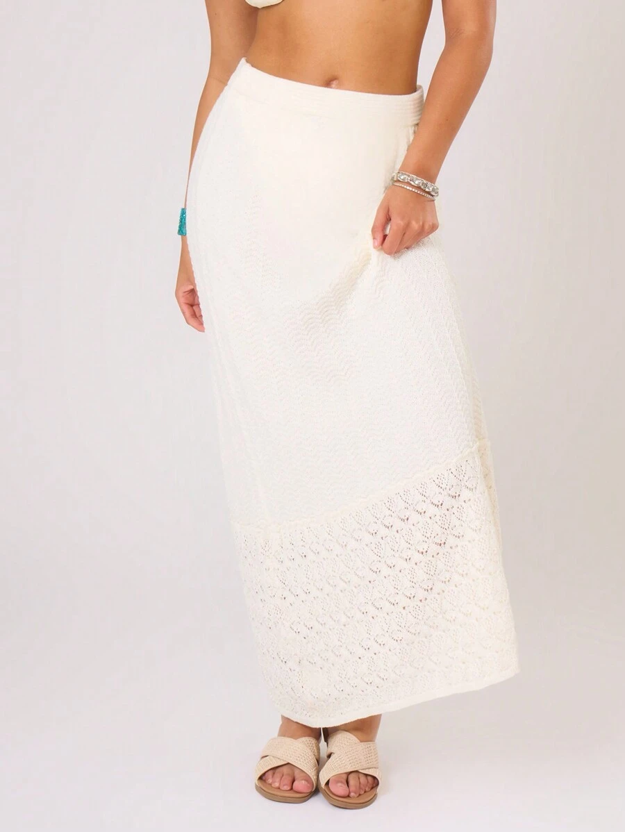 MUSERA Falda-suéter de punto a crochet de talla grande en color blanco para vacaciones, verano, vacaciones de primavera, vacaciones, Ibiza, estilo festivo casual de vacaciones - Beis - Ver 1