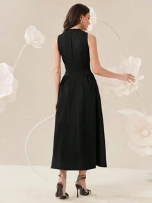 Modelyn Women's Summer Solid Color Cross Twist Knee-Length Sleeveless Elegant Dress