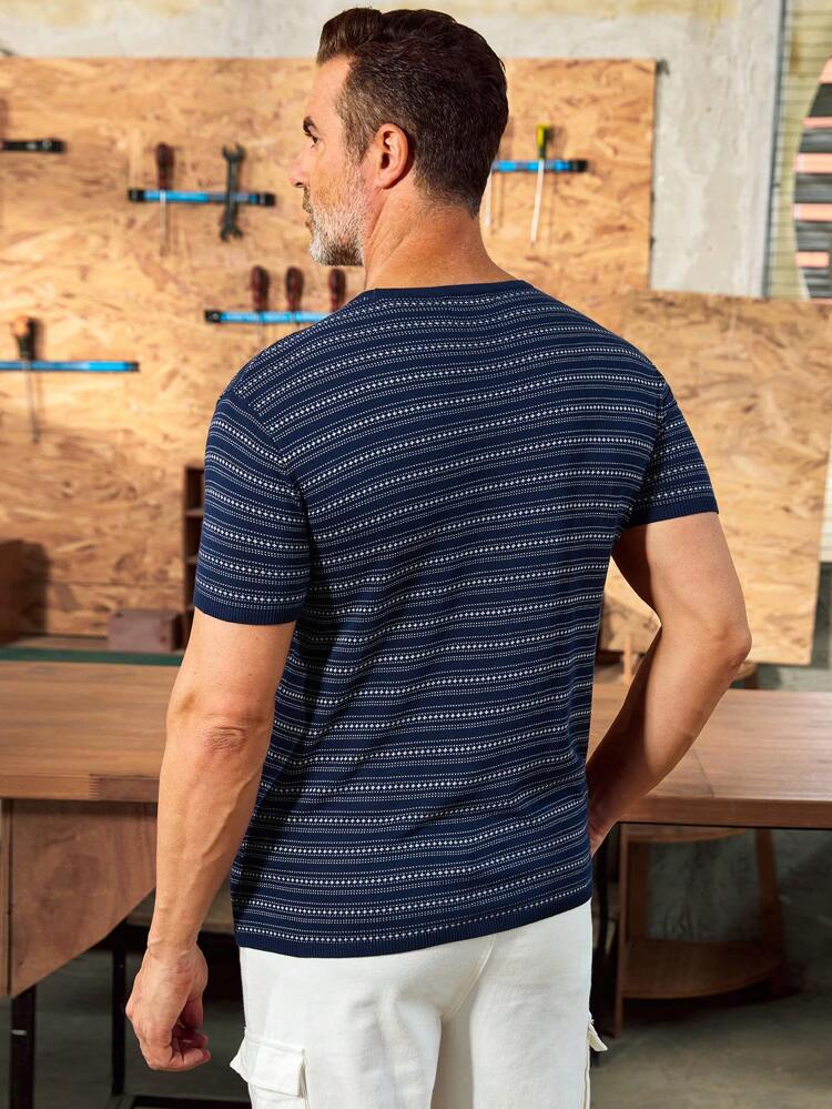 Men's Casual Color-Block Striped Short Sleeve Knit Top, Spring/Summer