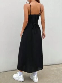 SHEIN EZwear Váy yếm dệt kim màu đen, trang phục hàng ngày của phụ nữ - màu đen - Xem 2