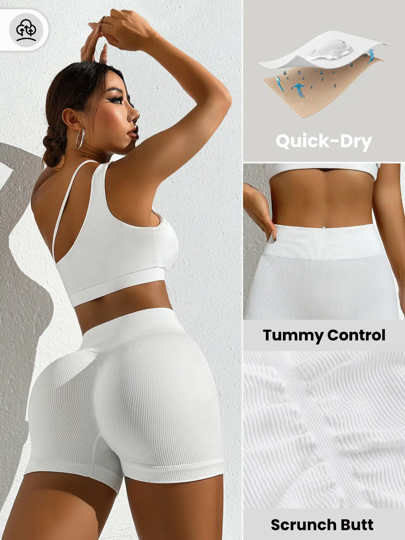 Easithlete Summer Solid Color Seamless Casual Sports ShortsWomen Sweat Short, Gym Short, Biker Short - White - View 4