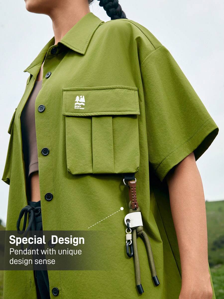 In My Nature Camicia casual da donna a maniche corte senza fantasia per uso esterno