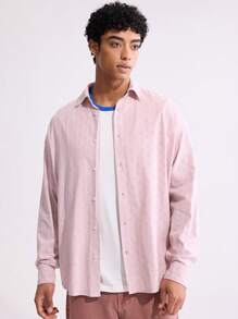 Forever 21 男式灰紫白色筐編條紋大碼90年代風格襯衫 - 淺粉色 - 查看 3