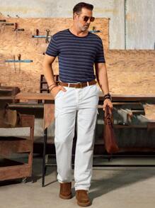 Manfinity Homme Quần denim ống đứng có túi cho nam - Màu be - Xem 4