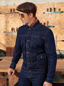 RivetRise Traje informal de mezclilla índigo vintage para hombre de estilo americano, DENIM BY DENIM - Azul lavado oscuro - Ver 2