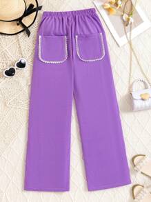 Tween Girl Korean Style Straight-Leg Lace Casual Pants - Purple - View 2