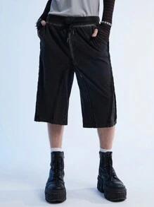 Manfinity EMRG Y2K Retro Street Men Black Denim Distressed Snow Washed JORTS