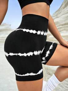 Seamluxe SHEIN Sport Shorts sportivi da donna con vita larga a effetto tie-dye, pantaloncini da palestra, pantaloncini da biker