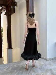 Ladies Summer Elegant Three-Dimensional Hem Cami Dress - Black - View 2